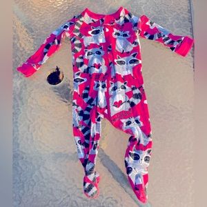 The Children’s Place Girl’s Footed Sleeper Pink with Raccoons 3-6 Months